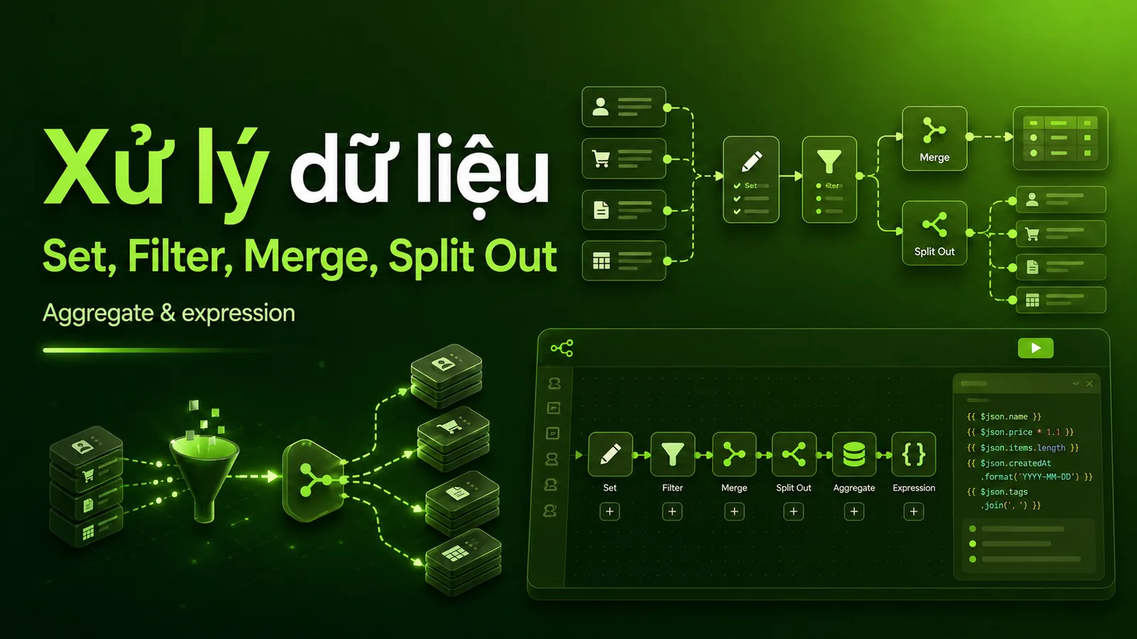 Bài 6 — Xử lý dữ liệu: Set, Filter, Merge, Split Out, Aggregate và expression