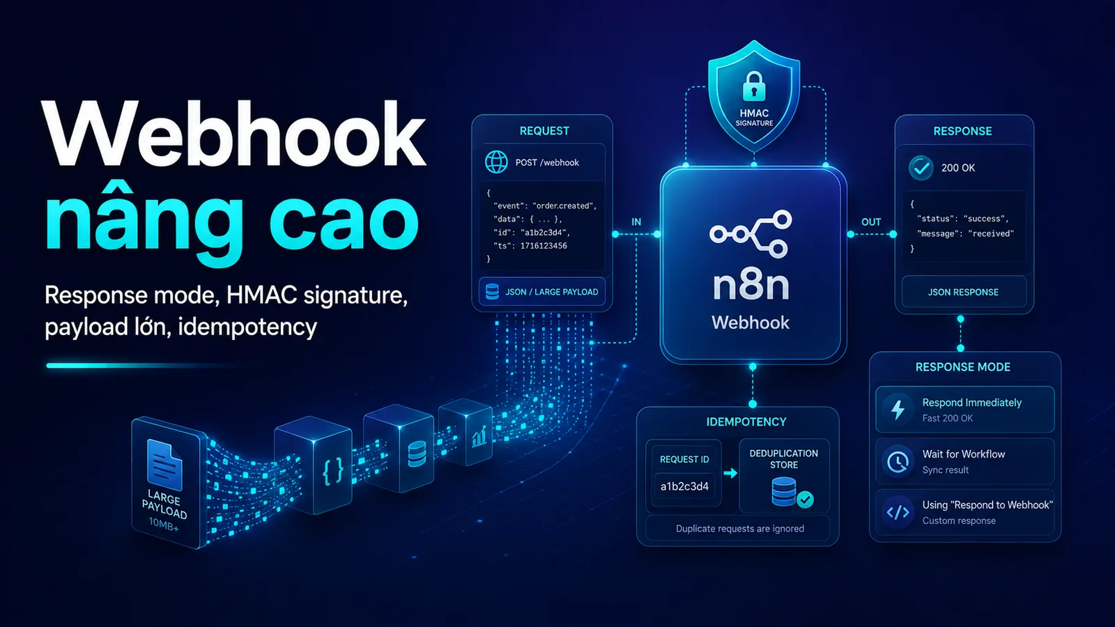Bài 11 — Webhook nâng cao: response mode, HMAC signature, payload lớn, idempotency